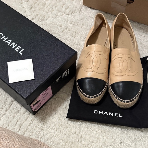 CHANEL Shoes - CHANEL like new Rev Two-Tone Beige and Black Espadrilles